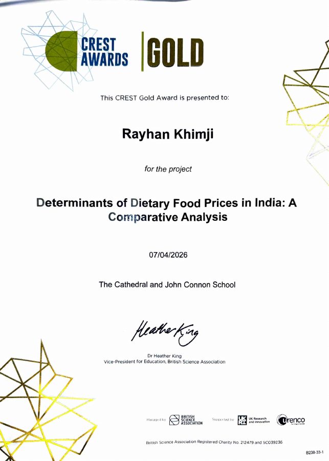 CREST Gold Award certificate